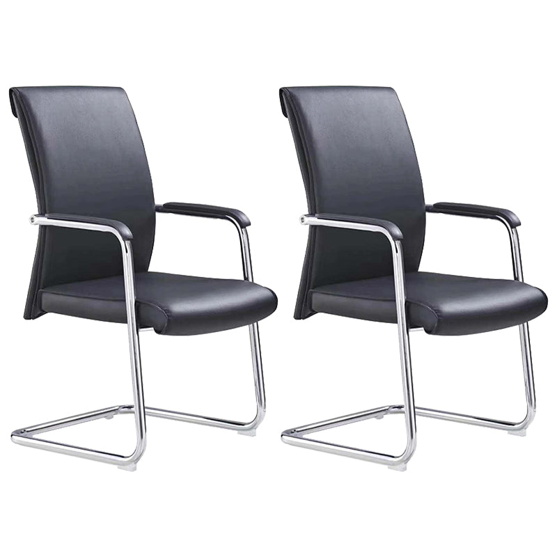 Contemporary Arm Chair Fixed Arms No Wheels Leather Black Office Chair