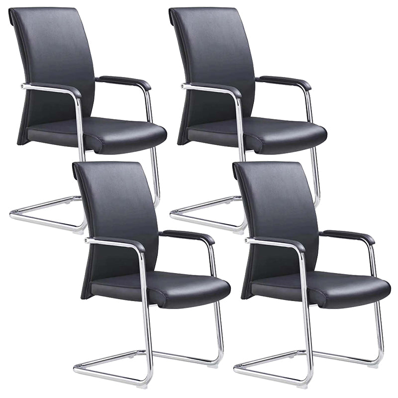 Contemporary Arm Chair Fixed Arms No Wheels Leather Black Office Chair