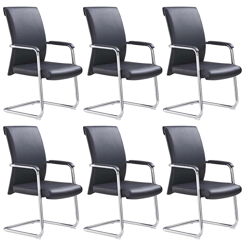 Contemporary Arm Chair Fixed Arms No Wheels Leather Black Office Chair