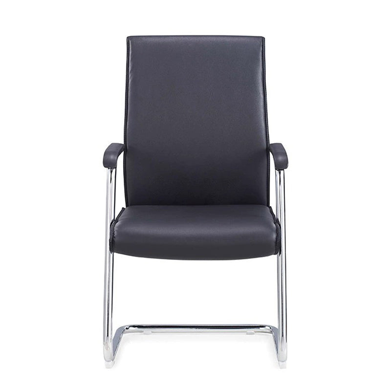 Contemporary Arm Chair Fixed Arms No Wheels Leather Black Office Chair