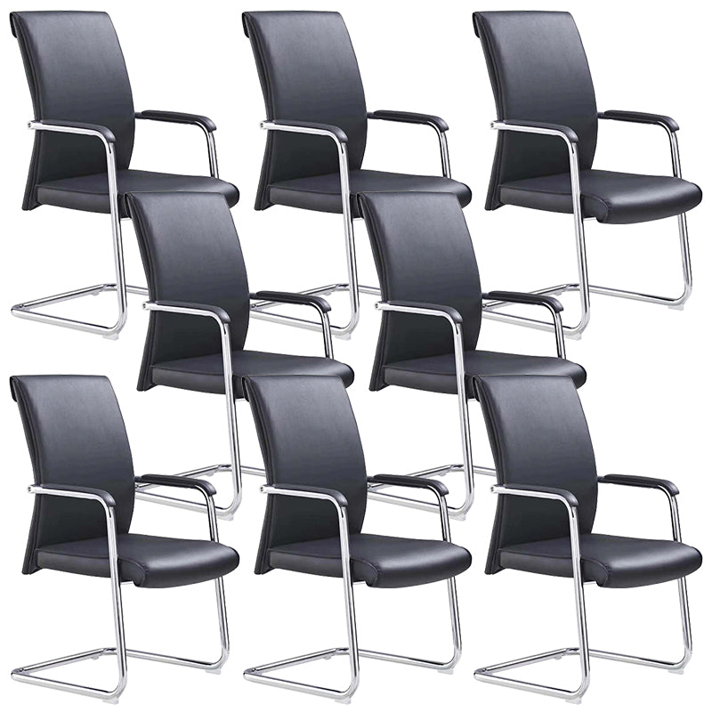 Contemporary Arm Chair Fixed Arms No Wheels Leather Black Office Chair