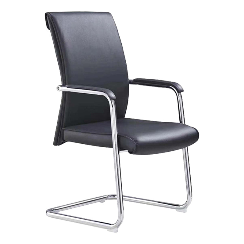 Contemporary Arm Chair Fixed Arms No Wheels Leather Black Office Chair