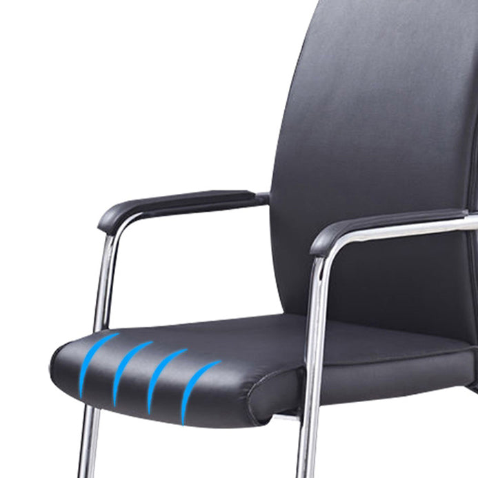 Contemporary Arm Chair Fixed Arms No Wheels Leather Black Office Chair