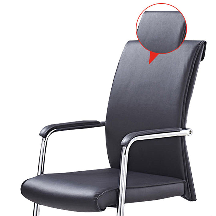 Contemporary Arm Chair Fixed Arms No Wheels Leather Black Office Chair