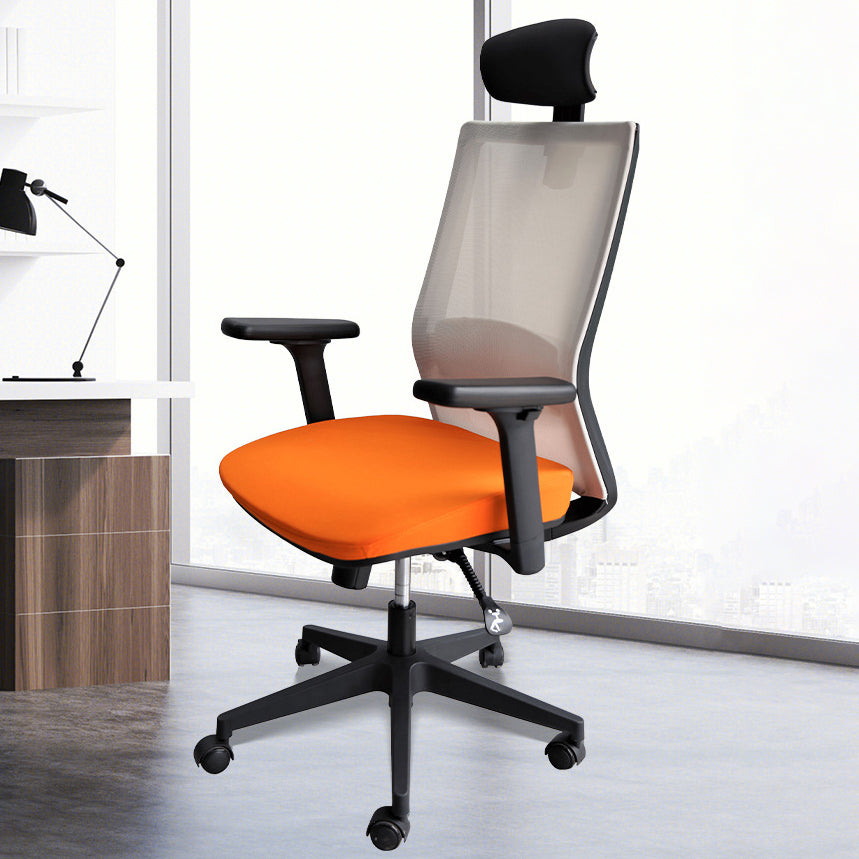 Modern Arms Included Chair with Wheels Mid-Back Mesh Desk Chair in Orange