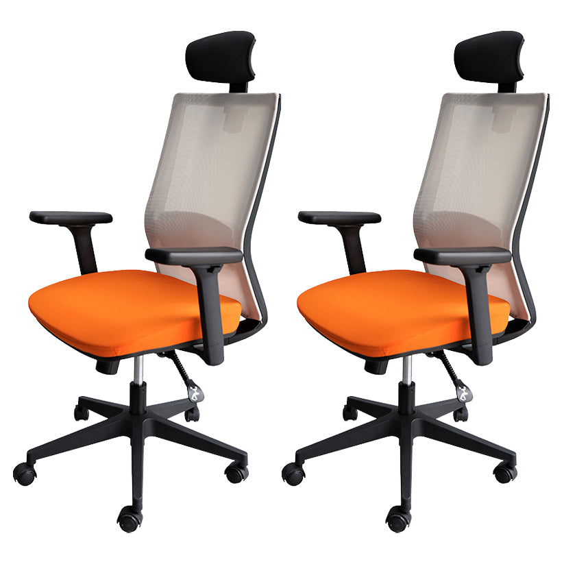 Modern Arms Included Chair with Wheels Mid-Back Mesh Desk Chair in Orange