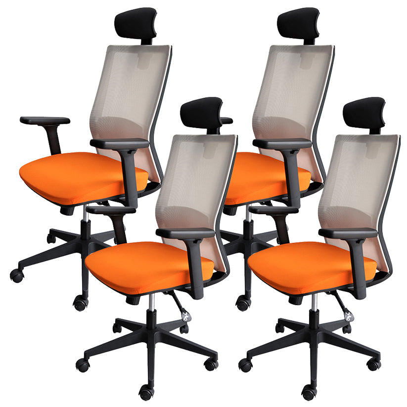 Modern Arms Included Chair with Wheels Mid-Back Mesh Desk Chair in Orange