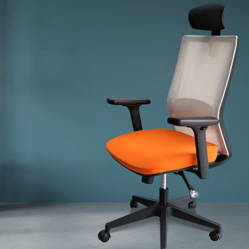 Modern Arms Included Chair with Wheels Mid-Back Mesh Desk Chair in Orange