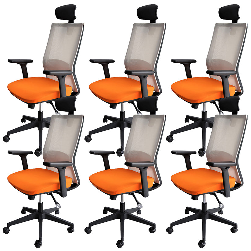 Modern Arms Included Chair with Wheels Mid-Back Mesh Desk Chair in Orange