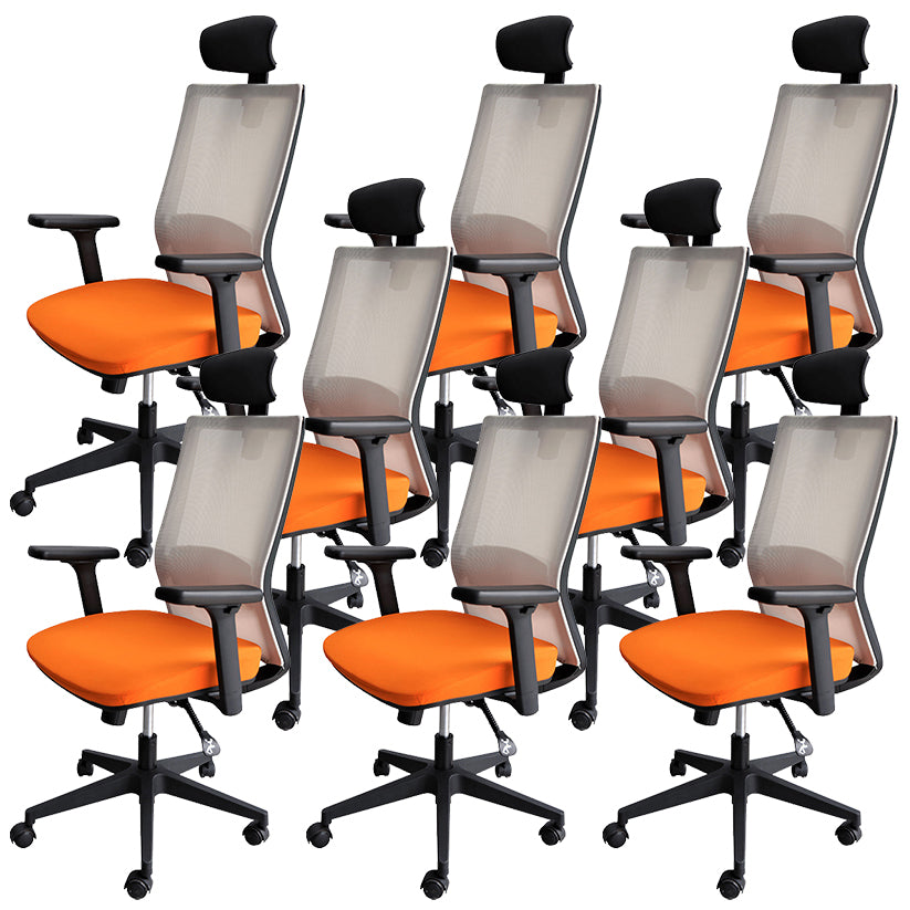 Modern Arms Included Chair with Wheels Mid-Back Mesh Desk Chair in Orange