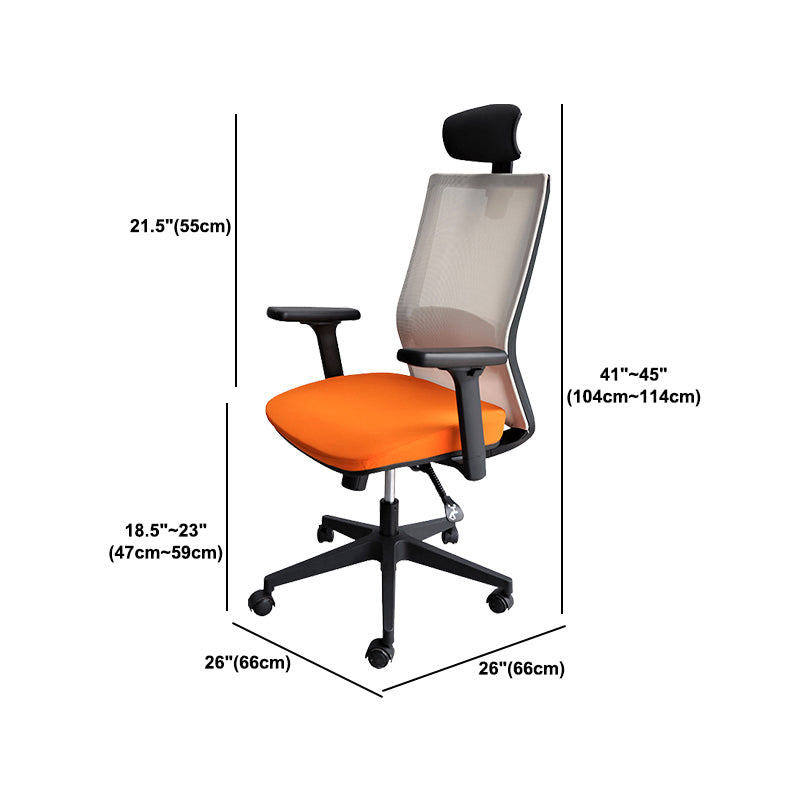 Modern Arms Included Chair with Wheels Mid-Back Mesh Desk Chair in Orange