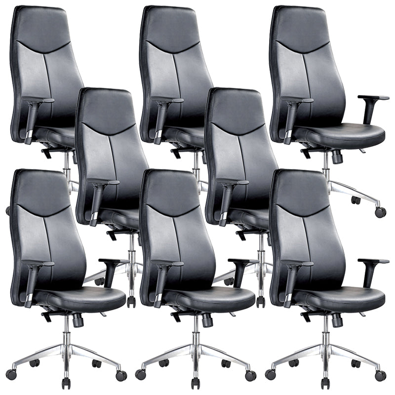 Contemporary Office Chair Wheels Leather High Back Black Executive Chair