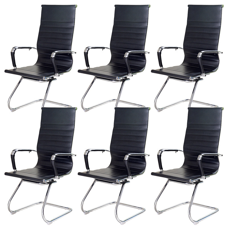 High Back Office Desk Chair Black Faux Leather Fixed Arms Side Chair