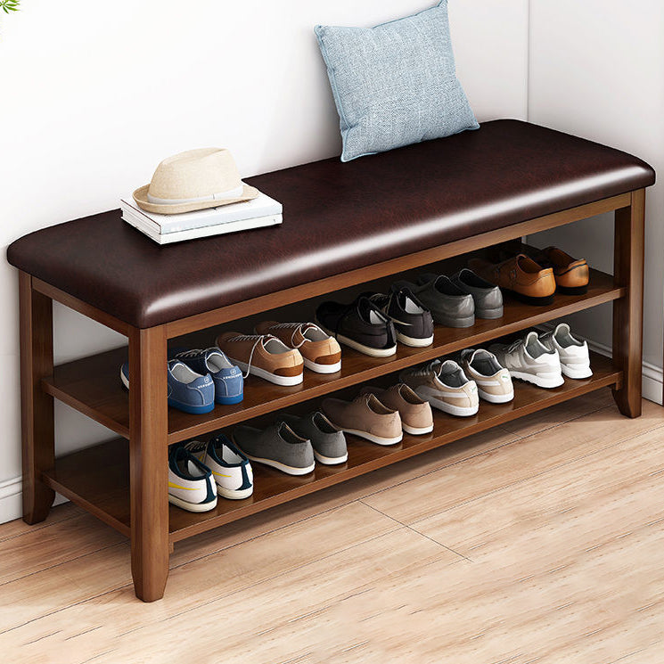 11.81 Inch Wide Seating Bench Rubberwood Bench with Shoes Storage