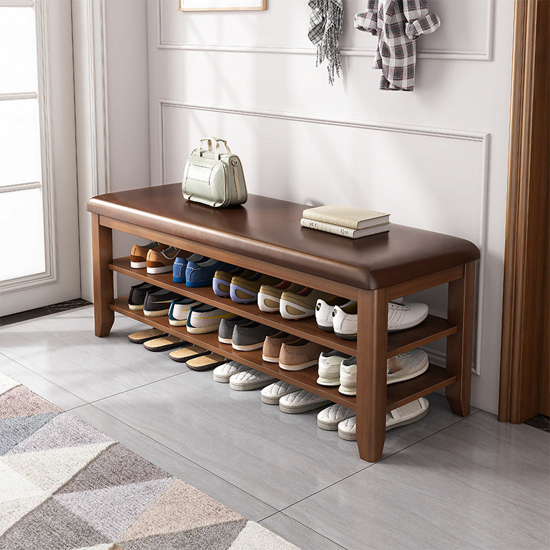 11.81 Inch Wide Seating Bench Rubberwood Bench with Shoes Storage