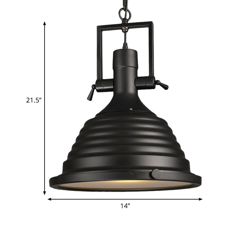 Schwarz 1 Glühbirnenanhänger Leichter Industriestil Metallic Ripple Schattenhängelampe mit gefrostetem Diffusor, 14 "/16" W.