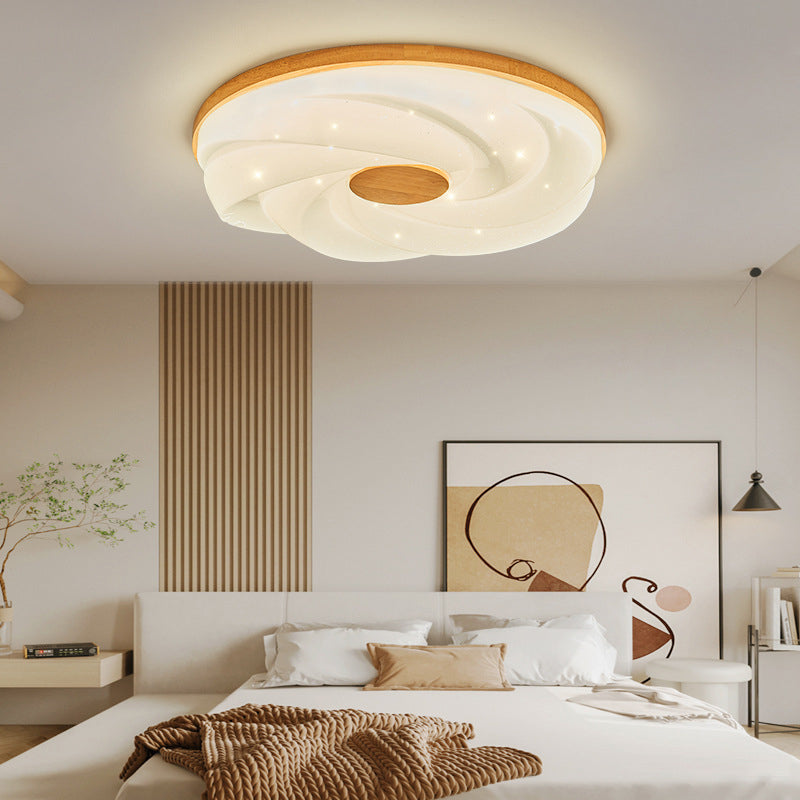 Wood Round Flush Mount Lights Contemporary Style 1 Light Flush Ceiling Light