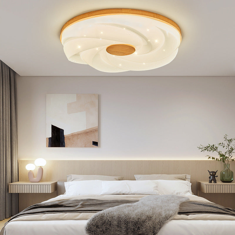 Wood Round Flush Mount Lights Contemporary Style 1 Light Flush Ceiling Light