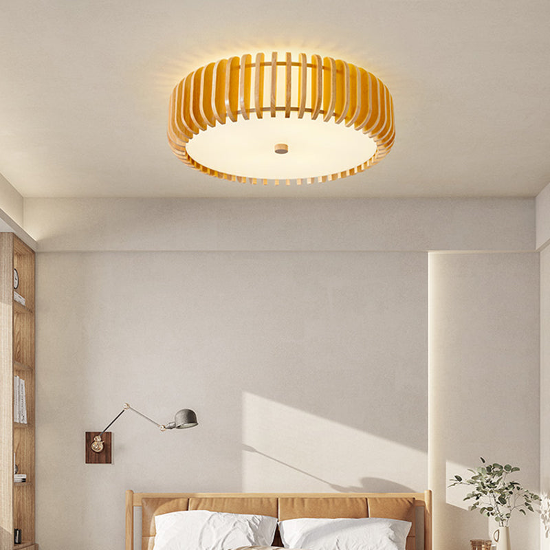 Japanese Style Wooden Ceiling Light Round Shape Ceiling Lamp for Bedroom