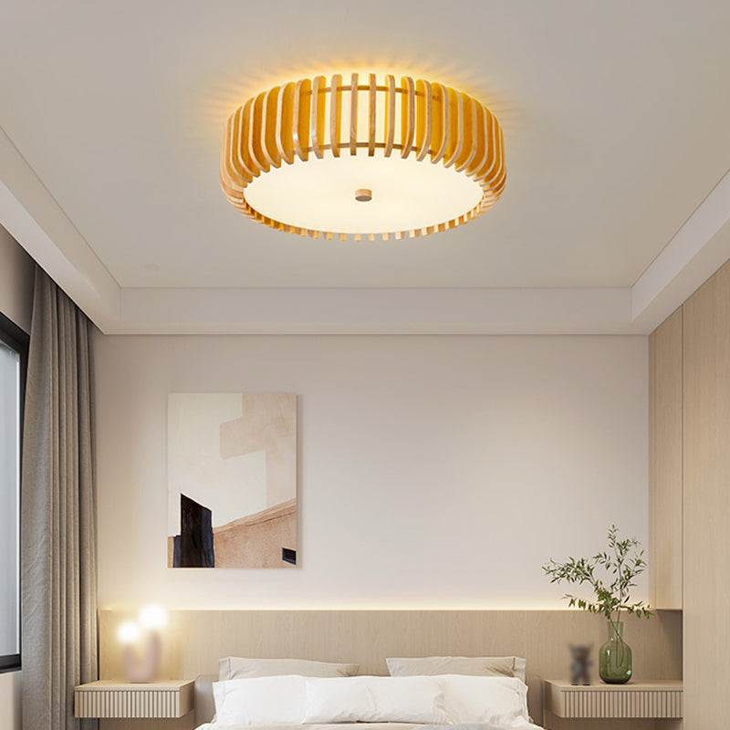 Japanese Style Wooden Ceiling Light Round Shape Ceiling Lamp for Bedroom