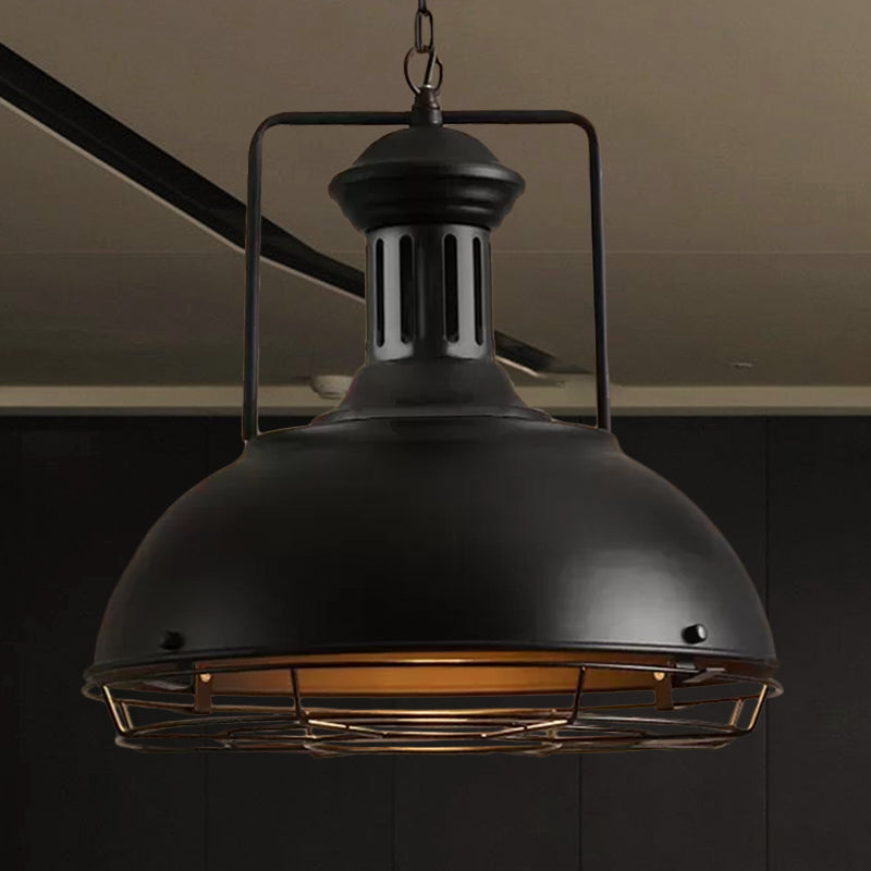 12"/14"/16" Dia 1 Light Pendant Light with Handle/Dome Shade Metallic Vintage Style Dining Room Hanging Lamp in Black/Rust