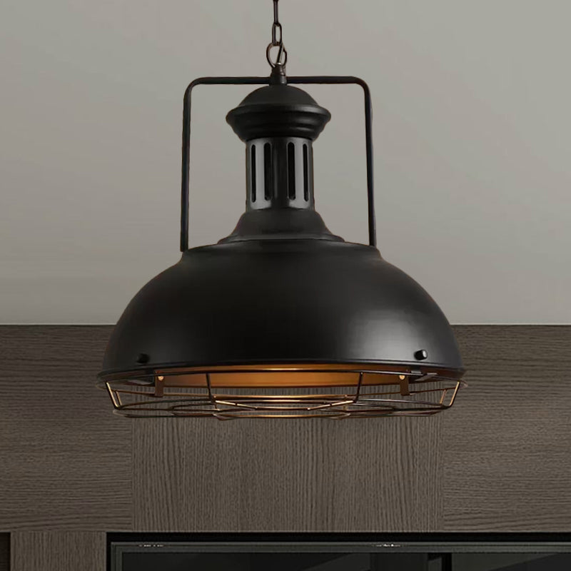 12"/14"/16" Dia 1 Light Pendant Light with Handle/Dome Shade Metallic Vintage Style Dining Room Hanging Lamp in Black/Rust