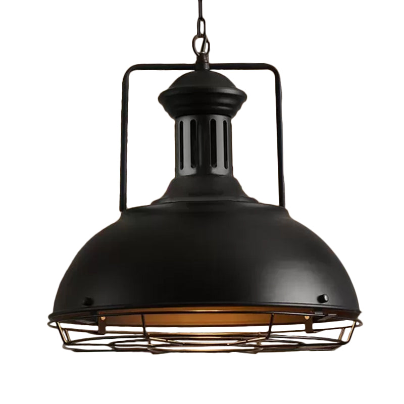 12"/14"/16" Dia 1 Light Pendant Light with Handle/Dome Shade Metallic Vintage Style Dining Room Hanging Lamp in Black/Rust