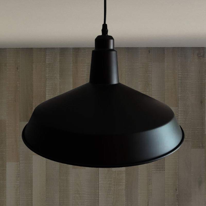 1 Light Barn Pendant Light Retro Style Black Finish Metallic Hanging Fixture with Adjustable Cord