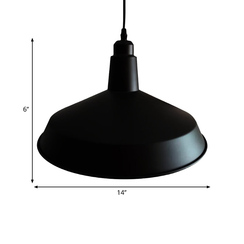 1 Light Barn Pendant Light Retro Style Black Finish Metallic Hanging Fixture with Adjustable Cord