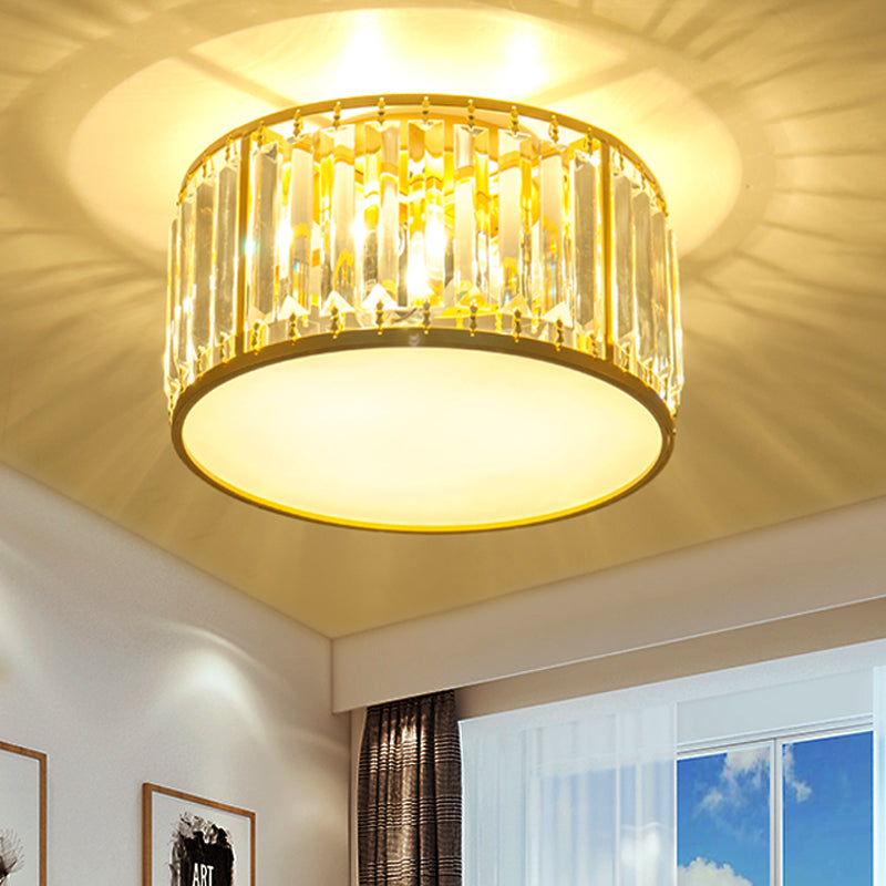 3/4/5 Lights Bedroom Crystal Flush Mount Lighting with Drum Shade Gold Flush Light Fixture, 12.5"/16.5"/20.5" Wide