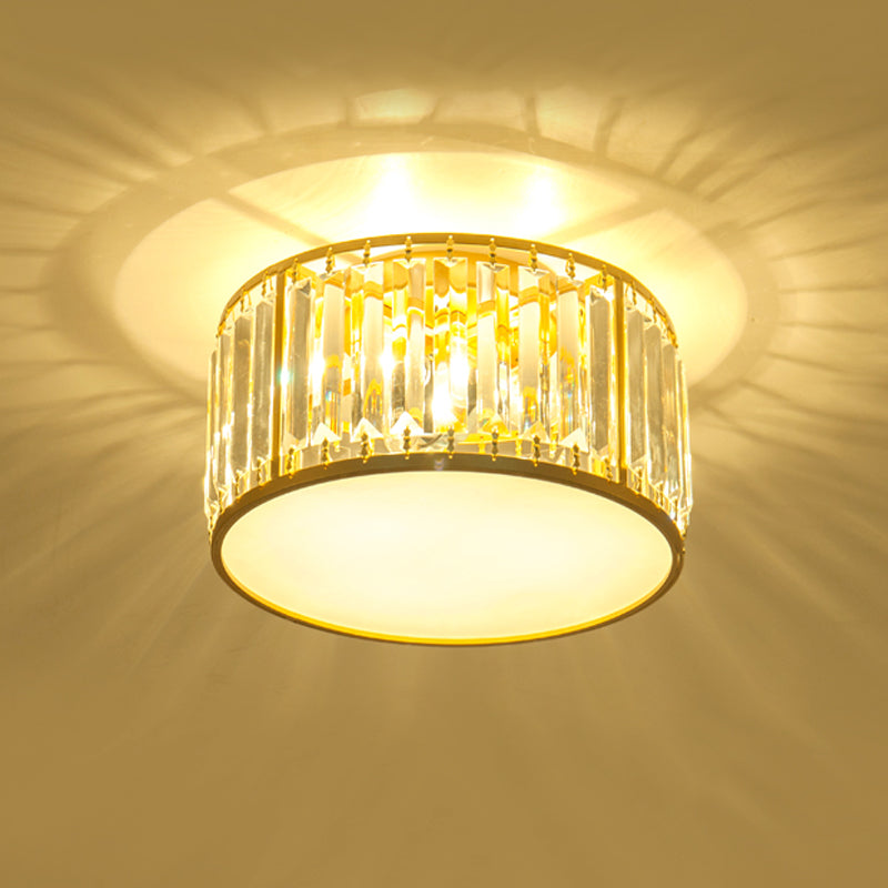 3/4/5 Lights Bedroom Crystal Flush Mount Lighting with Drum Shade Gold Flush Light Fixture, 12.5"/16.5"/20.5" Wide