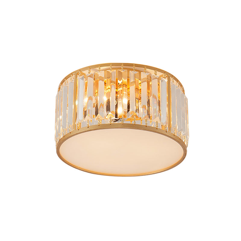 3/4/5 Lights Bedroom Crystal Flush Mount Lighting with Drum Shade Gold Flush Light Fixture, 12.5"/16.5"/20.5" Wide