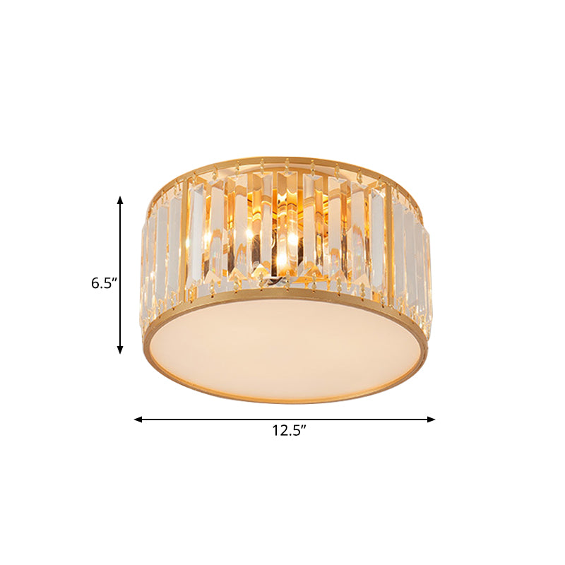 3/4/5 Lights Bedroom Crystal Flush Mount Lighting with Drum Shade Gold Flush Light Fixture, 12.5"/16.5"/20.5" Wide