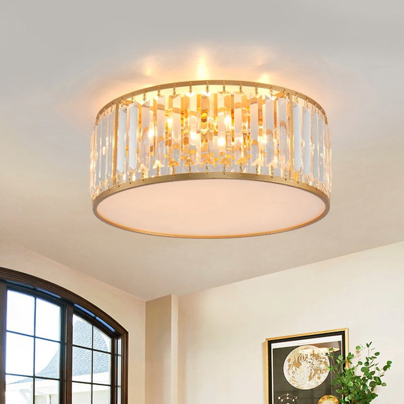 3/4/5 Lights Bedroom Crystal Flush Mount Lighting with Drum Shade Gold Flush Light Fixture, 12.5"/16.5"/20.5" Wide