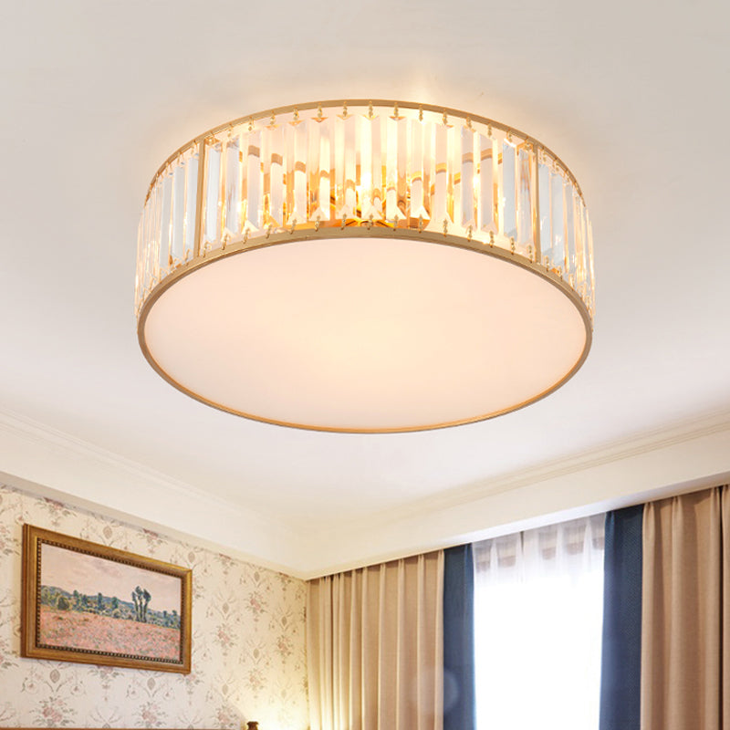 3/4/5 Lights Bedroom Crystal Flush Mount Lighting with Drum Shade Gold Flush Light Fixture, 12.5"/16.5"/20.5" Wide