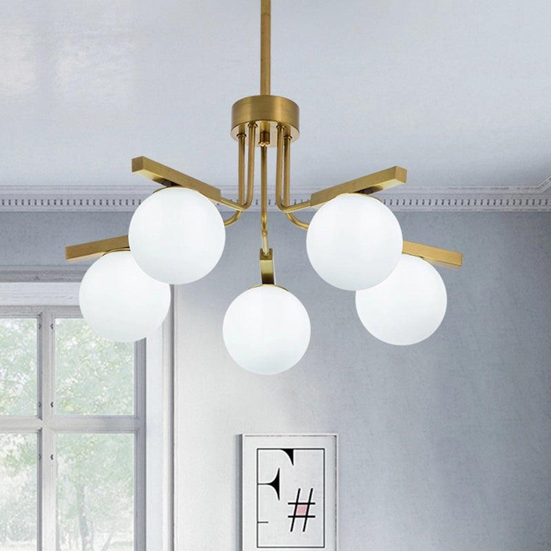 Kugel weißer Glas Kronleuchter hell modernistisch 5/8 Leuchten LED GOLD Hanging Deckenlampenleuchte