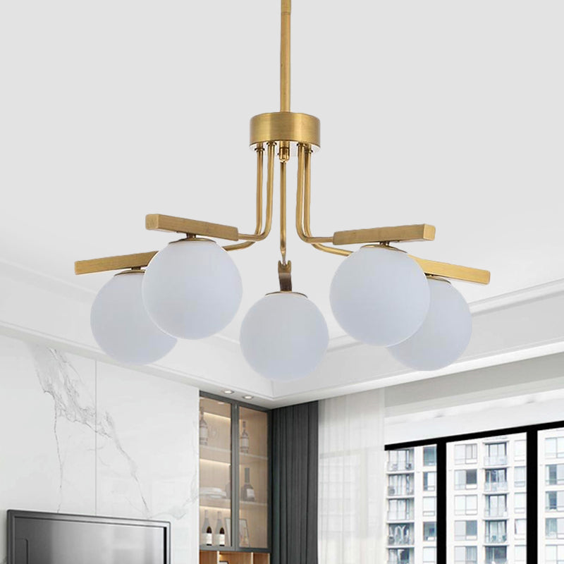 Kugel weißer Glas Kronleuchter hell modernistisch 5/8 Leuchten LED GOLD Hanging Deckenlampenleuchte