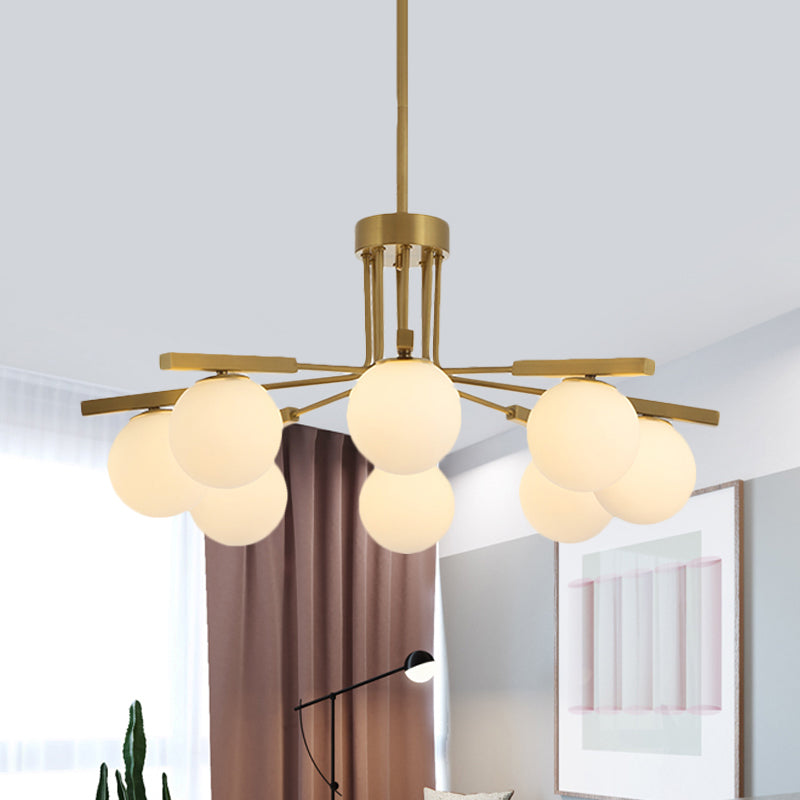 Kugel weißer Glas Kronleuchter hell modernistisch 5/8 Leuchten LED GOLD Hanging Deckenlampenleuchte