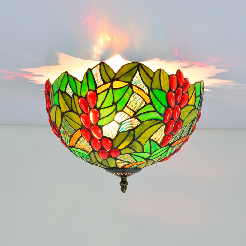 Tiffany-Style Bowl Shape Flush Mount Stained Glass Ceiling Light for Aisle