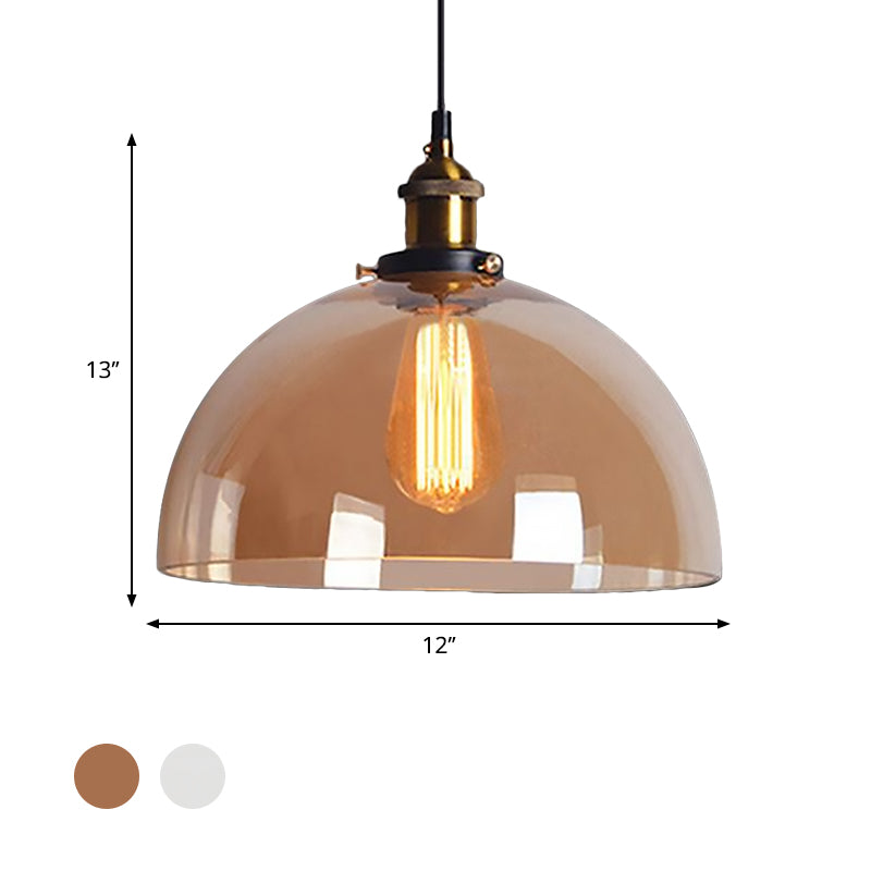 1 Light Dome Pendant Lighting Fixture Industrial Brass Clear/Amber Glass Hanging Ceiling Light