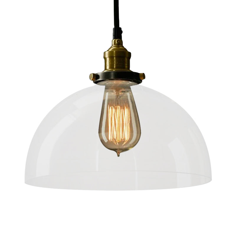 1 Light Dome Pendant Lighting Fixture Industrial Brass Clear/Amber Glass Hanging Ceiling Light