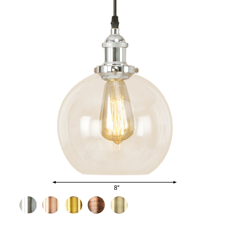 Brass/Copper/Rust 1 Light Hanging Ceiling Light Vintage Clear Glass Globe Pendant Lighting for Dining Room