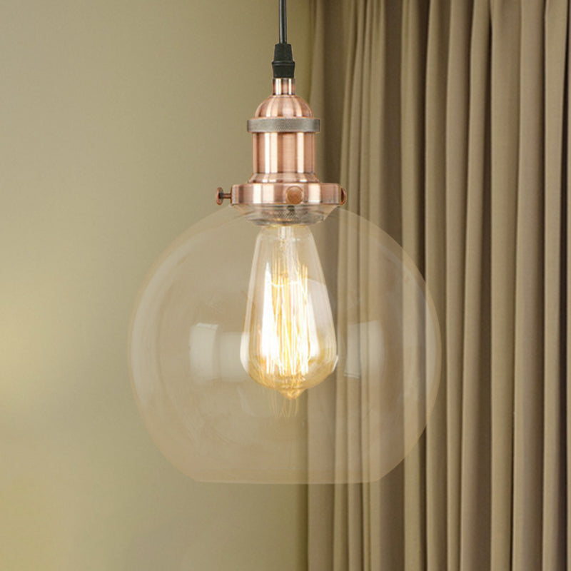 Brass/Copper/Rust 1 Light Hanging Ceiling Light Vintage Clear Glass Globe Pendant Lighting for Dining Room