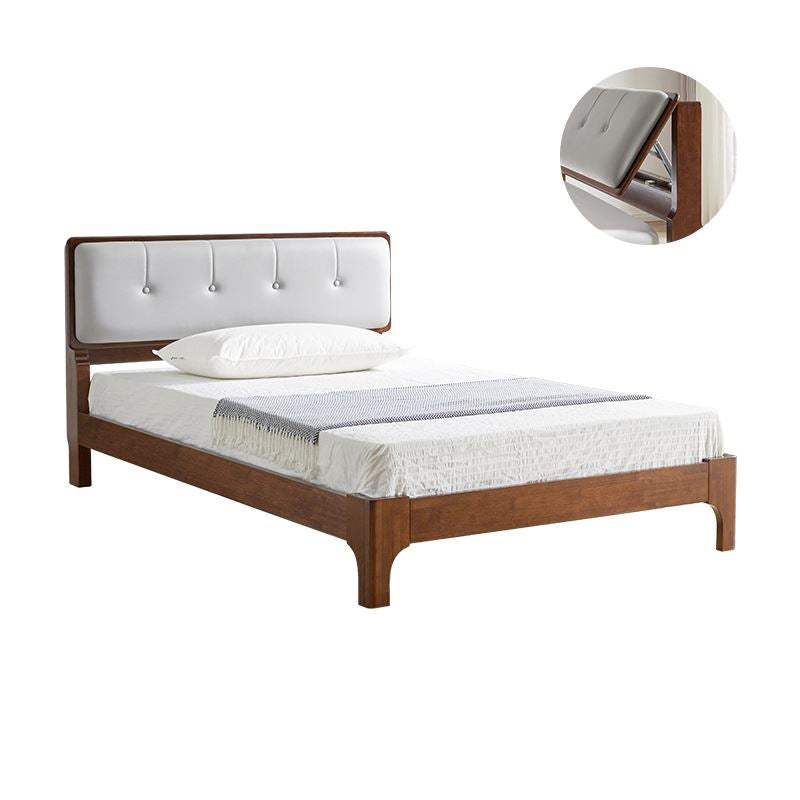 Mid-century Style Bed Frame Solid Wood Bed with Adjustable Headboard