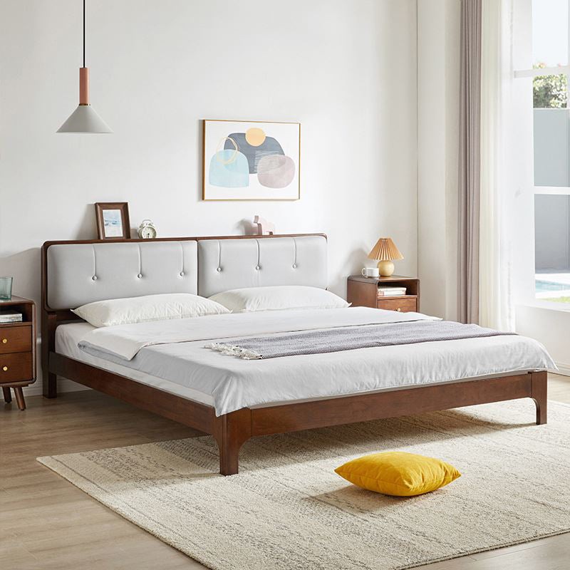 Mid-century Style Bed Frame Solid Wood Bed with Adjustable Headboard