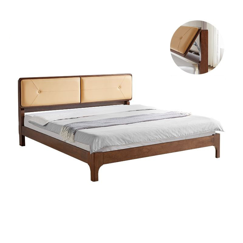 Mid-century Style Bed Frame Solid Wood Bed with Adjustable Headboard