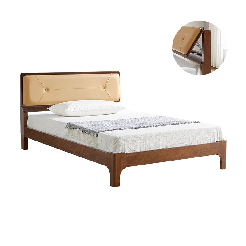 Mid-century Style Bed Frame Solid Wood Bed with Adjustable Headboard