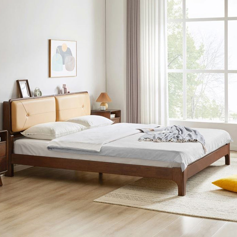 Mid-century Style Bed Frame Solid Wood Bed with Adjustable Headboard