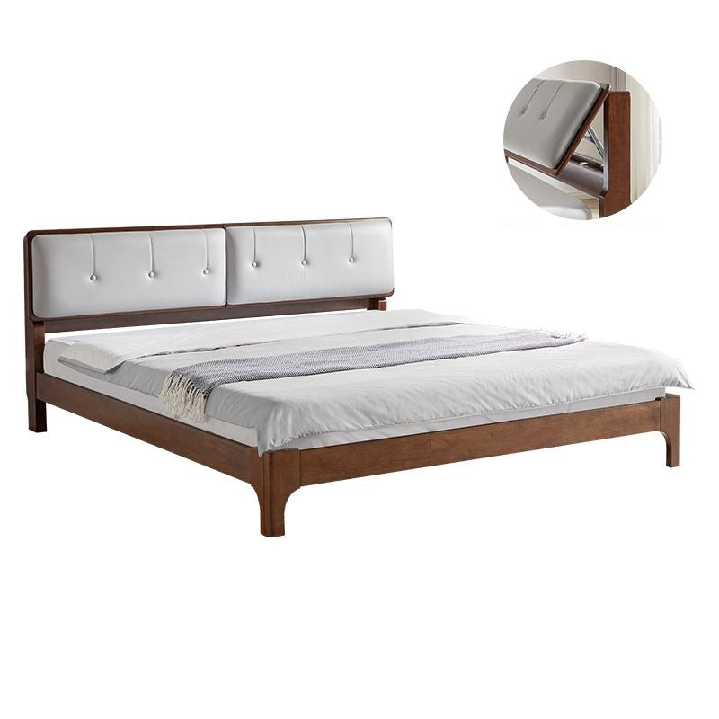 Mid-century Style Bed Frame Solid Wood Bed with Adjustable Headboard