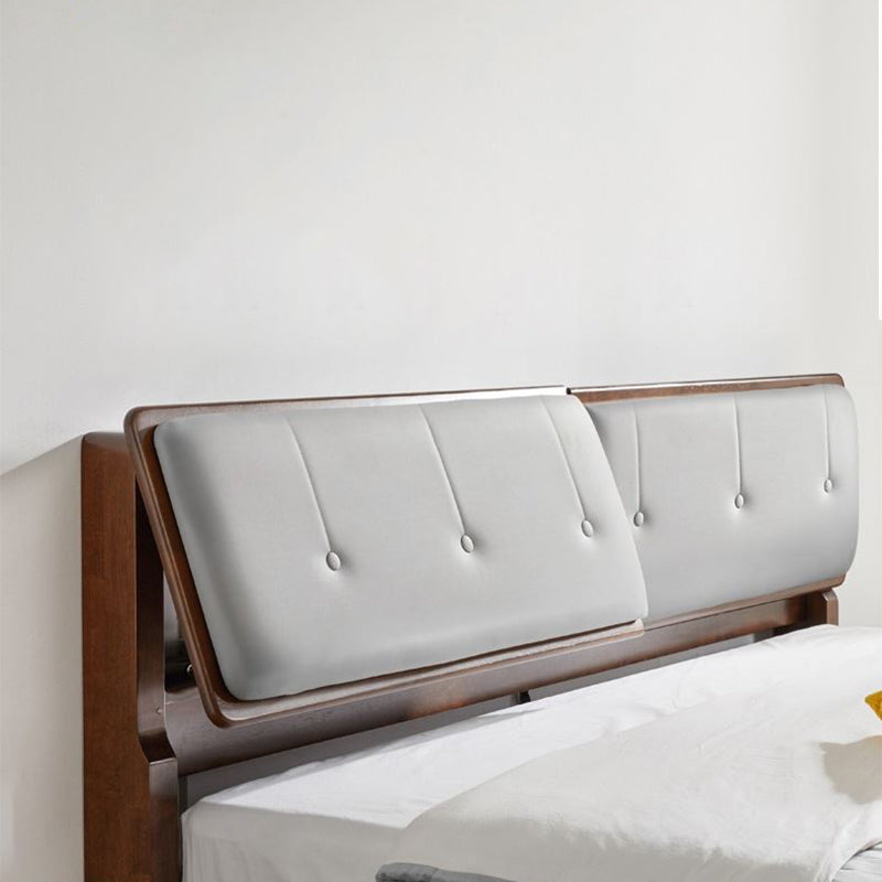 Mid-century Style Bed Frame Solid Wood Bed with Adjustable Headboard